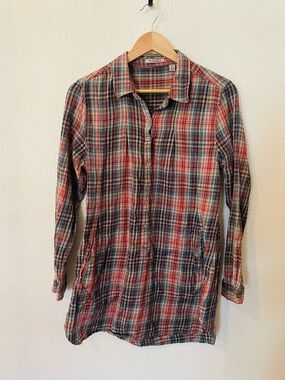 Toad&Co Plaid Popover Tunic 100% Organic Cotton Size Medium side pockets